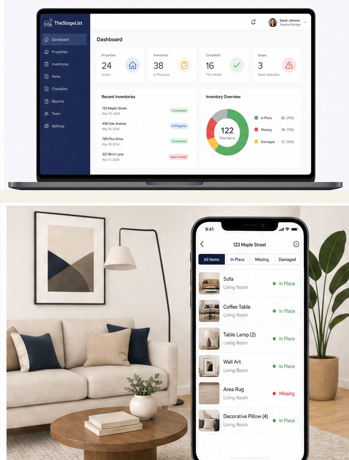 Stage List dashboard and mobile inventory checklist